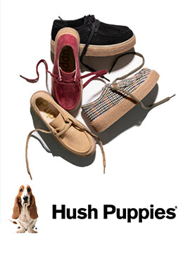 A selection of Hush Puppies footwear on a white background 