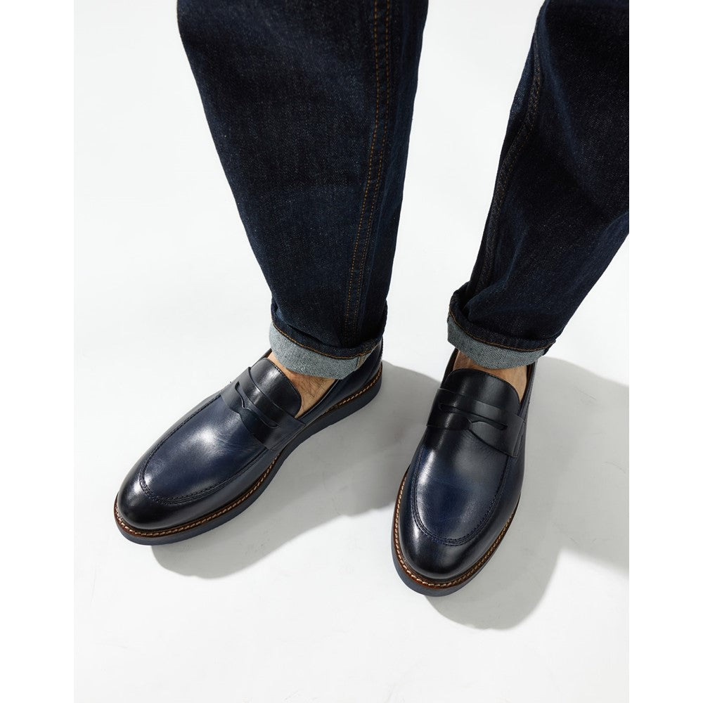 Base London Sid Washed Leather Penny Loafers