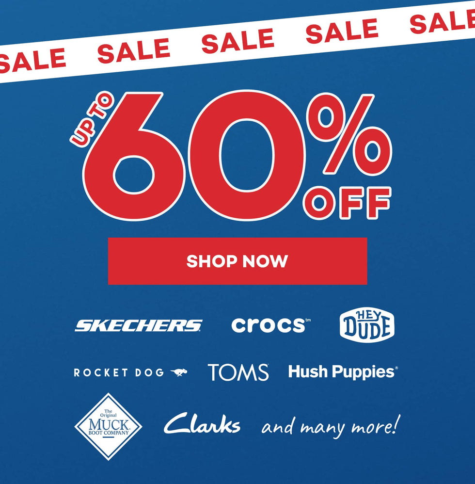 A blue promotional sale graphic with large red text reading 'UP TO 60% OFF' and a red 'SHOP NOW' button. A white banner across the top says 'SALE'. Click to shop now.