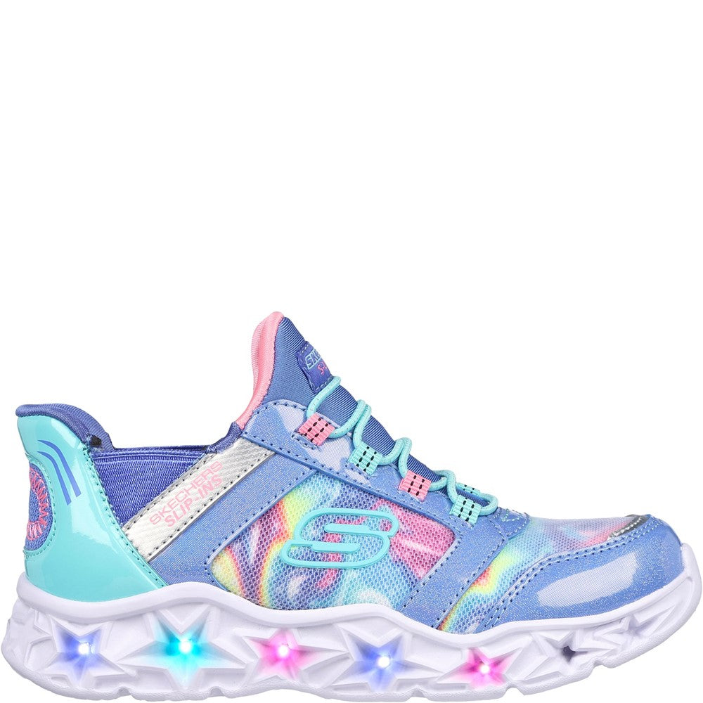 Girls Skechers Galaxy Lights TieDye Takeoff Trainers Blue – Brantano