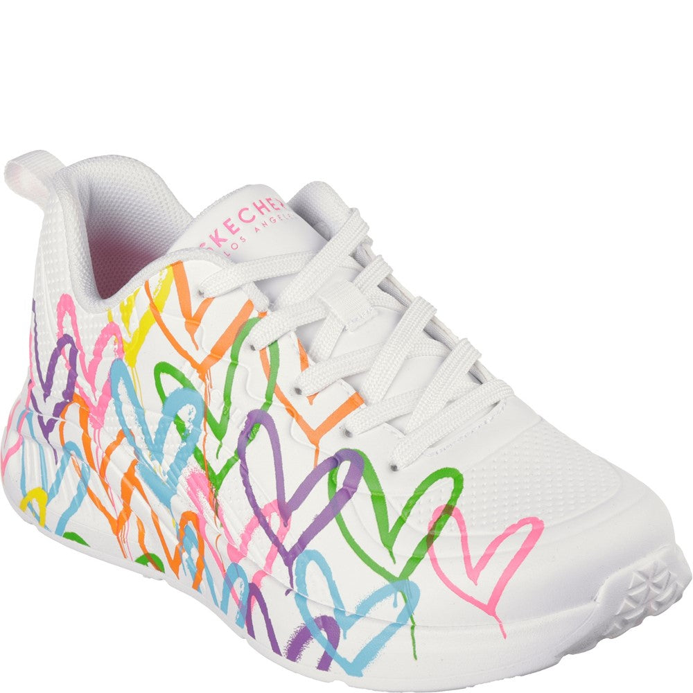 SKECHERS UNO LITE - HEART OF HEART ハート Womens Skechers Uno Lite Heart Of Hearts Trainers White – Brantano