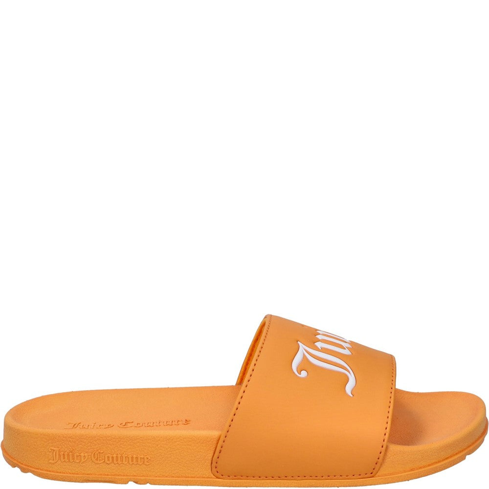 Womens Juicy Couture Collegiate Embossed PU Slider Light Orange