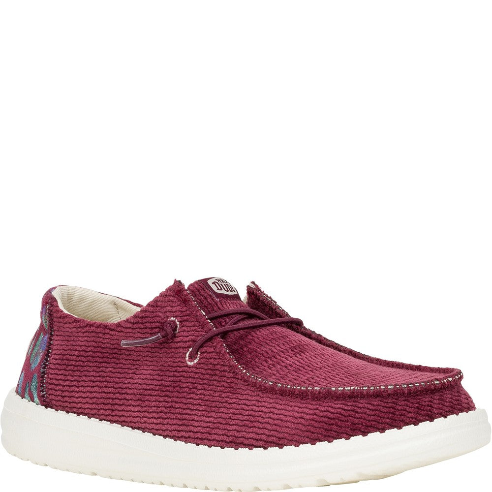 Womens HEYDUDE Wendy Corduroy Leo Shoes Dark Red – Brantano