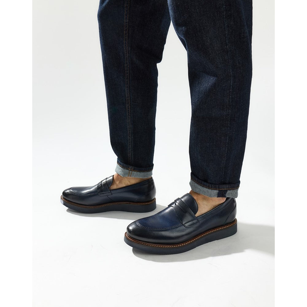 Base London Sid Washed Leather Penny Loafers