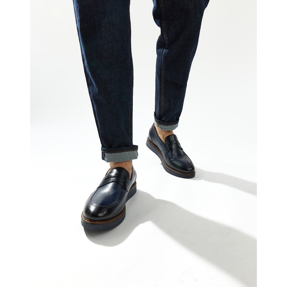 Base London Sid Washed Leather Penny Loafers