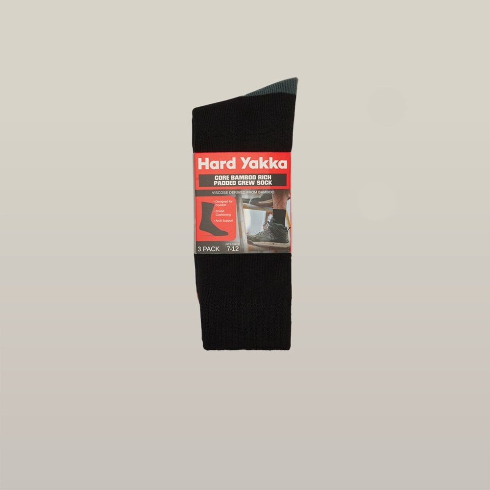 Hard Yakka Core Bamboo Rich Padded Crew Socks - 3 Pack