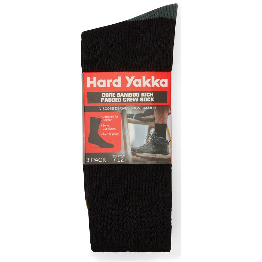 Hard Yakka Core Bamboo Rich Padded Crew Socks - 3 Pack