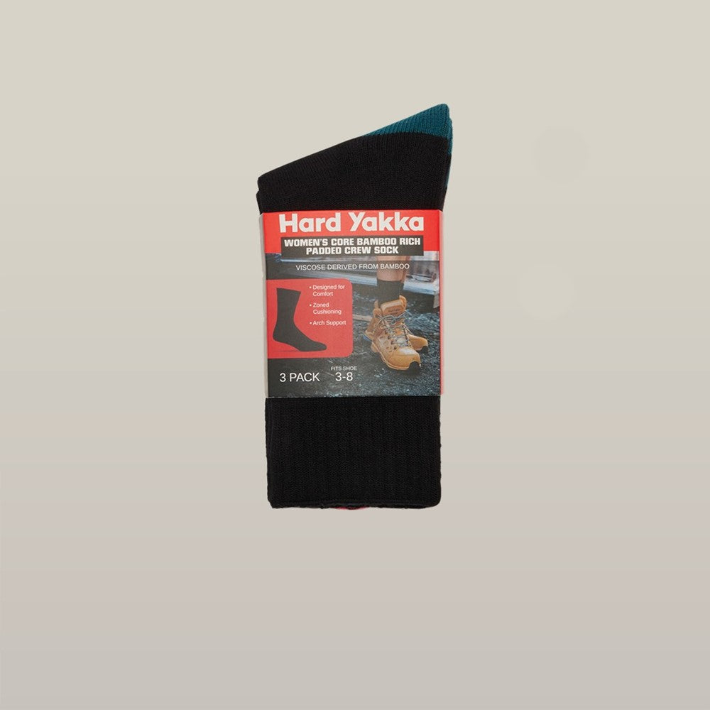 Hard Yakka Core Bamboo Rich Padded Crew Socks - 3 Pack