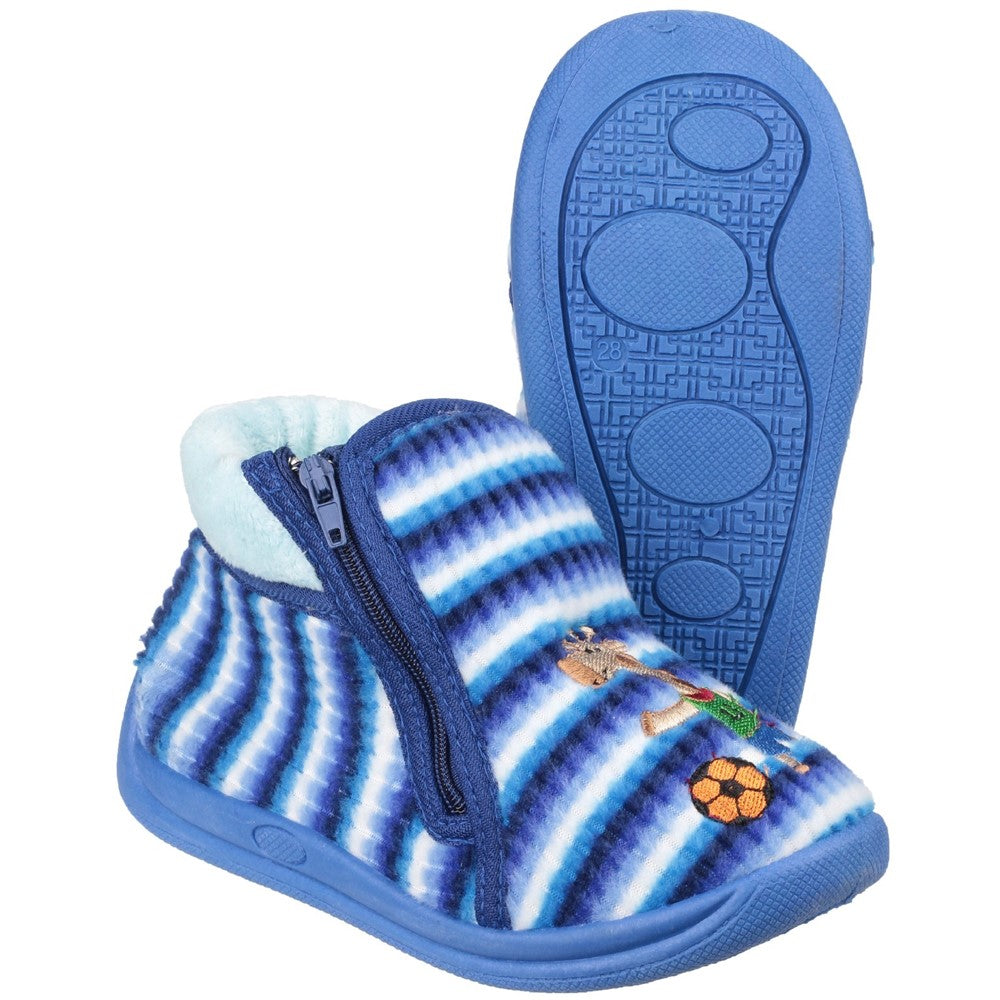 Kids Mirak Safari Zip Up Bootie Slipper Blue Brantano