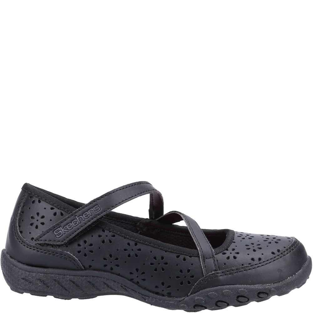 Girls Skechers Breathe-Easy Playground Poppies School Shoes Black