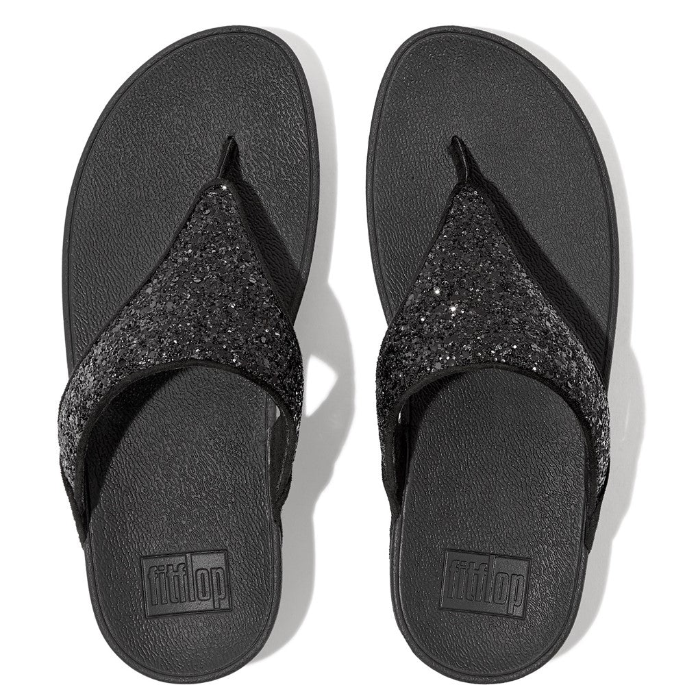 Womens Fitflop Lulu Glitter Toe-Post Sandals Black – Brantano